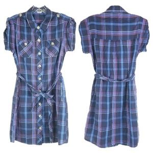 Fossil plaid button down shirt dress